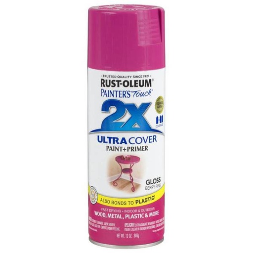 [1396019] Rust-Oleum PTouch 2X + Spray Paints Berry Pink: Glossy Oil-Based for Wood & Metal, Interior/Exterior Use, Fast Drying