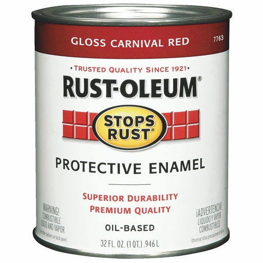 [1804285] Rust-Oleum Stops Rust Indoor and Outdoor Gloss Carnival Red Oil-Based Protective Paint 1 Qt