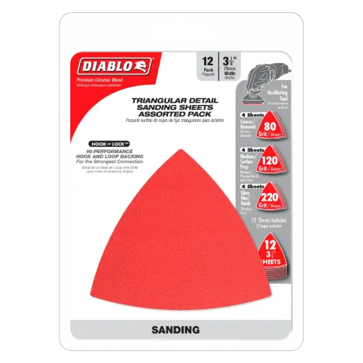 [2009818] Diablo 3-1/8 in. Ceramic Blend Hook and Lock Triangle Sanding Sheets 120 Grit Medium 10 Pk