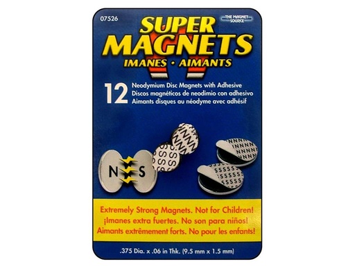 [2488971] Magnet Source 0.375 in. L X 0.375 in. W Silver Disc Magnets with Adhesive 1.68 Lb. Pull 12 Pc