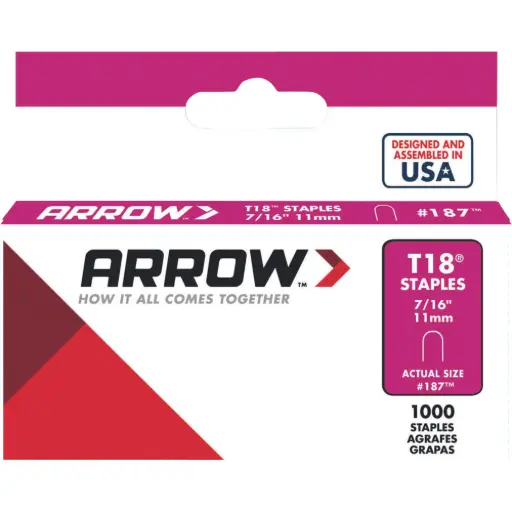 [28051] Arrow Fastener T18 3/16 in. W X 7/16 in. L 18 Ga. Round Crown Wire Staples 1000 Pack