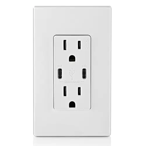 [3006768] Leviton Decora 15 Amps 125 V Duplex and Type C White Outlet and USB Charger 5-15R 1 Pk