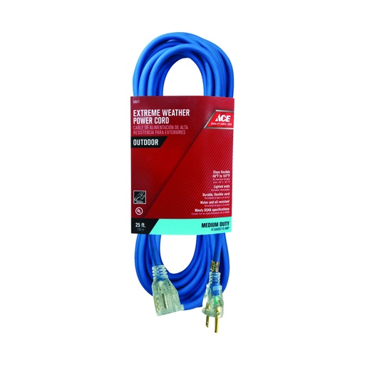 [30671] Ace Outdoor 25 Ft. L Blue Extension Cord 14/3 SJOW