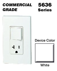 [3171957] 15 Amp Decora Commercial Grade Combination Single Pole Rocker Switch/20 Amp Outlet, White 5636-W