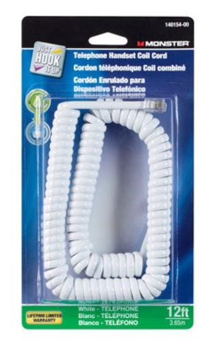 [32077] Monster Just Hook It up 12 Ft. L White Telephone Handset Coil Cord