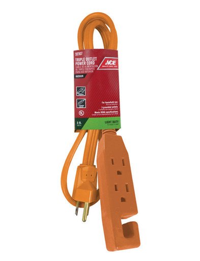 [32307] Ace Indoor 3 Ft. L Orange Triple Outlet Cord 16/3 SPT-2