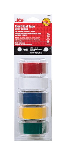 [33821] ELEC TP 3/4"X12' 5PK AST