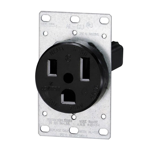 [3709185] Leviton 50 Amps 250 V Duplex Black Outlet 6-50R 1 Pk
