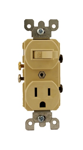 [450009649] 15 Amp Commercial Grade Combination Single Pole Toggle Switch and Receptacle, Ivory 5225-I