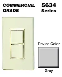 [5634GY] 15 Amp Decora Commercial Grade Combination Two Single Pole Rocker Switches, Gray 5634-GY