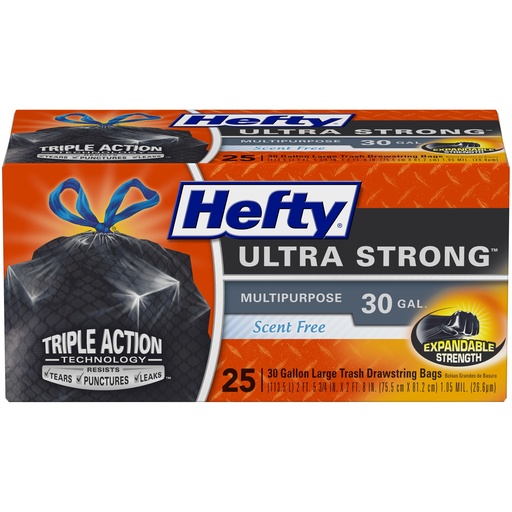 [6185805] Hefty Ultra Flex 30 Gal. Trash Bags Drawstring 25 Pack