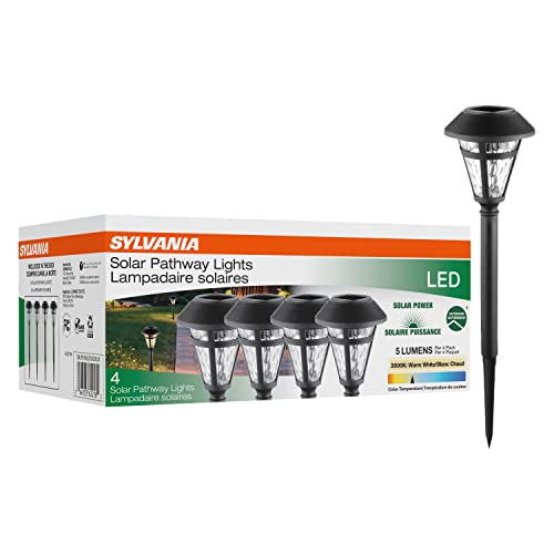 [62218] Sylvania 15.7" Solar Décor Path Light with Daylight Sensor, LED, 1 Lumen, 3000K, Warm White, Black Finish - 4 Pack (62218)