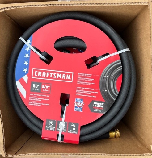 [7307689] NEW Craftsman 5/8 in. D X 50 Ft. L Heavy Duty Premium Grade Garden Hose Black