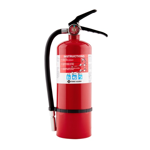 [83559] First Alert PRO5 Fire Extinguisher: Heavy Duty, Steel, 10-B:C UL Rating, 195 PSI, 6 Ft Range, 9.6 Lbs, 16.2" Height