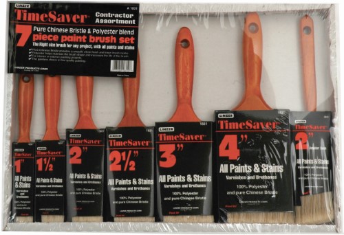 [A 1831] Time Saver 1, 1.5, 2, 2.5, 3 and 4 in. Flat, 2 in. Angled Sash Polyester/Bristle Blend Paint Brush Set