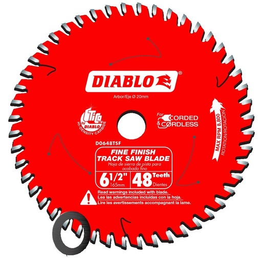 [D0648TSF] Diablo 6-1/2 in. D X 20 Mm Carbide Tipped Track Saw Blade 48 Teeth 1 Pack