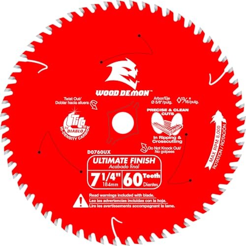 [D0760UXA] DIABLO 60T Wood Demon Carbide Saw Blade - 7-1/4 Inch