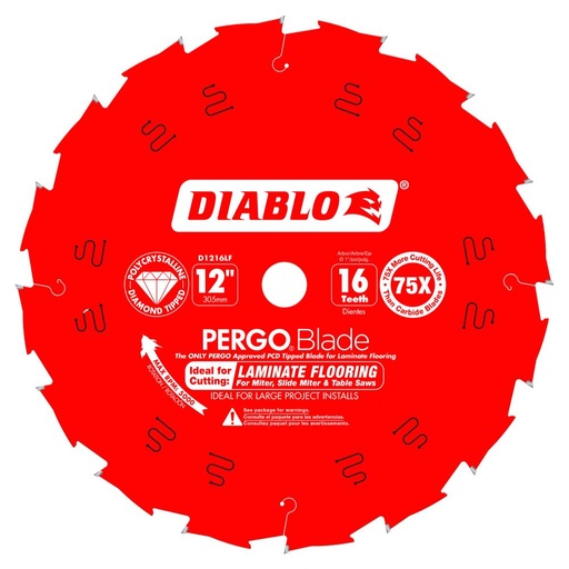 [D1216LF] Diablo Pergo Blade 12 in. D X 1 in. Laminate Flooring PCD Circular Saw Blade 16 Teeth 1 Each