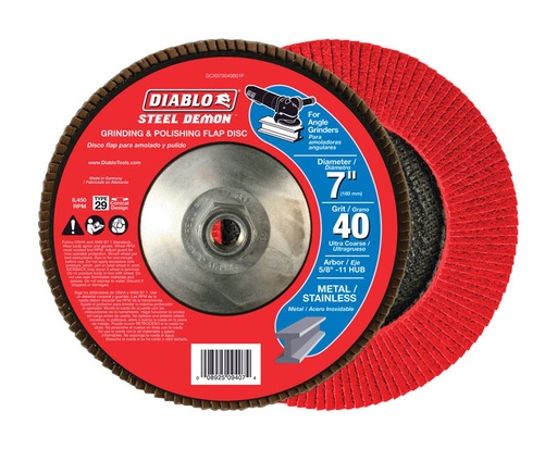 [DCX070040B01F] Diablo Tools 7 in. Steel Demon Flap Disc 40 Grit with Hub - DCX070040B01F
