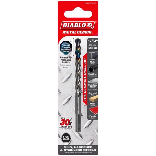 [DMD1764JP1] Diablo Metal Demon 17/64 in. X 4.3 in. L Stainless Steel Drill Bit 3-Flat Shank 1 Pc
