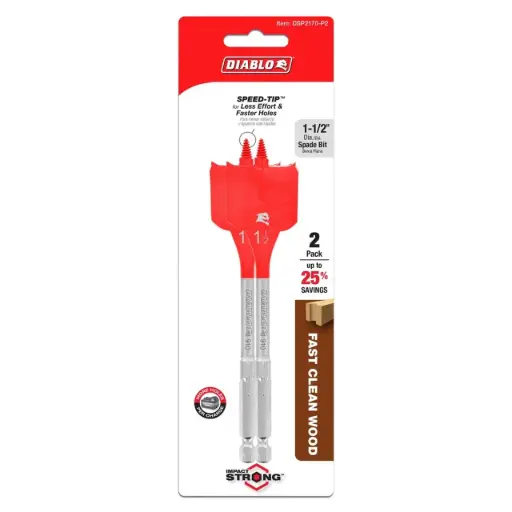 [DSP2170P2] Diablo 1-1/2 in. X 6 in. L High Carbon Steel Clean Wood Spade Bit Hex Shank 2 Pk