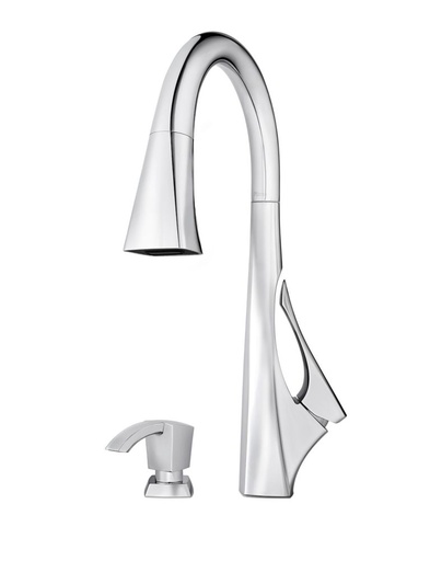 [F-529-7VNC] Pfister Venturi Kitchen Faucet with Pull Down Sprayer and Soap Dispenser  Single Handle  High Arc  Polished Chrome Finis