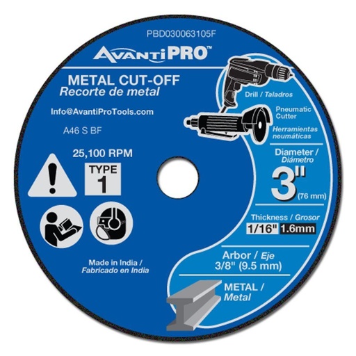 [PBD030063105F] 3 in. X 1/16 in. X 3/8 in. Metal Cut-Off Disc (5-Pack)