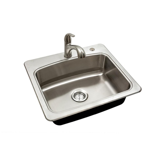 [1005152841] Glacier Bay All in-One 25 in. Drop-in Single Bowl 20 Gauge Stainless Steel Kitchen Sink with Pull-Out Faucet, Silver