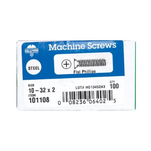 [101108] HILLMAN No. 10-32 Ga. X 2 in. L Phillips Flat Head Zinc-Plated Steel Machine Screws 100 Pk