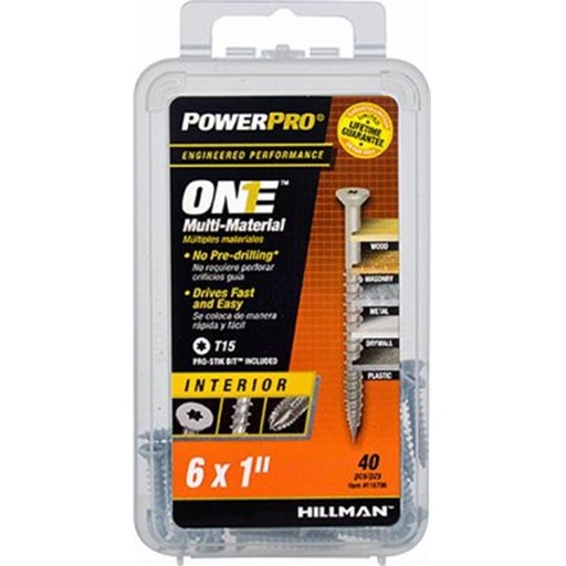 [116706] HILLMAN Power Pro No. 6 Ga. X 1 in. L Star Flat Head Coarse Multi-Material Screws
