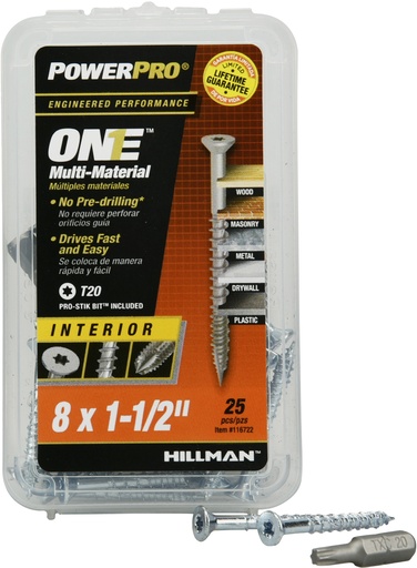 [116788] Hillman POWERPRO ONE No. 8 S X 1-1/2 in. L Star Flat Head Multi-Material Screw 