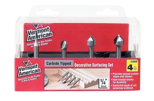[2185403] Vermont American 1/4 in. D X Multi Size in. X 4 in. L Classical Router Bit Set 4 Pc