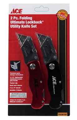[2206662] Ace Ultimate Lockback 6 in. Folding Utility Knife Set Black/Red 2 Pk