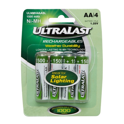 [3002915] UltraLast Nickel Metal Hydride AA Solar Powered Lighting Rechargeable Battery - 4 Pack