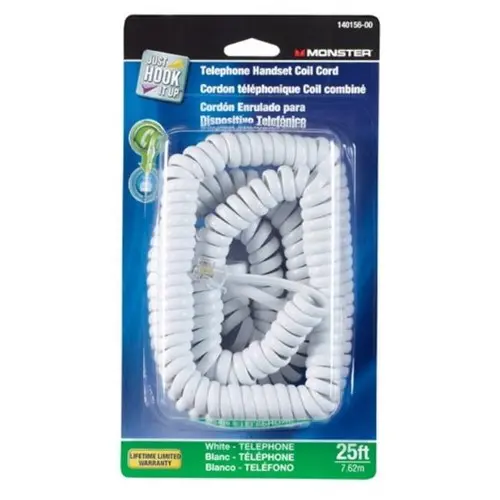 [30135] Monster Just Hook It up 25 Ft. L White Telephone Handset Coil Cord