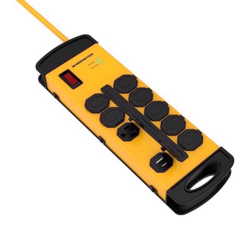 [3014274] Monster Just Power It up 15 Ft. L 8 Outlets Surge Protector W/USB Yellow 1080 J