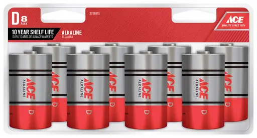 [3016615] Ace D Alkaline Batteries 8 Pk Clamshell