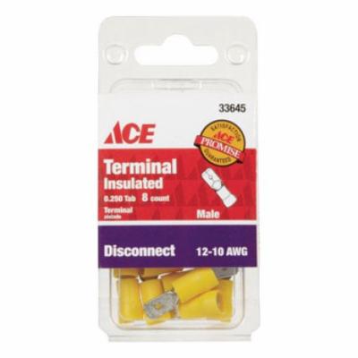 [33645] Ace 12-10 AWG AWG Insulated Wire Male Disconnect Yellow 8 Pk