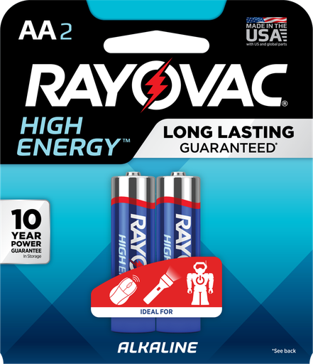 [3491966] Rayovac High Energy Alkaline Batteries  Size AA Batteries  2-Pack  815-2K (Packaging May Vary)
