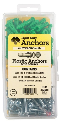 [373518] HILLMAN 1/4 in. D X 1-1/2 in. L Plastic Pan Head Ribbed Anchor Kit 101 Pk