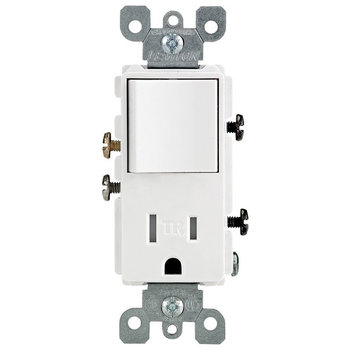 [3809704] Leviton Decora 15 Amps 125 V White Combination Switch/Outlet 5-15R 1 Pk
