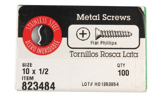 [399005264] HILLMAN No. 10 Ga. X 1/2 in. L Phillips Flat Head Sheet Metal Screws 100 Pk