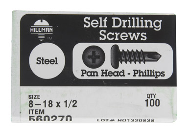[400003186] HILLMAN No. 8 Ga. X 1/2 in. L Phillips Pan Head Self-Drilling Screws 100 Pk