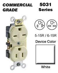 [450008125] 15 Amp 125/250 V NEMA 6-15R Duplex Outlet/Receptacle, White (1-Pack) 5031-W