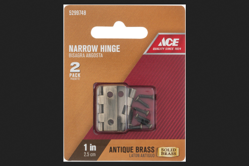 [5299748] Ace 3/4 in. W X 1 in. L Antique Brass Brass Narrow Hinge 2 Pk