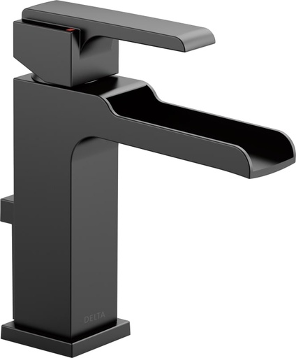 [568LF-BLMPU] Delta 568LF-MPU Ara 1.2 GPM Single Hole Waterfall Bathroom Faucet Includes Metal Pop-up Drain Assembly Matte Black Faucet Bathroom Sink Faucets Single