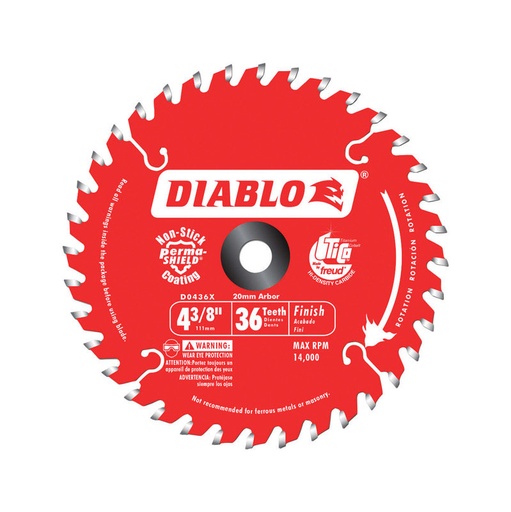 [D0436X] Diablo 4-1/2 in. D X 3/8 in. Fine Finish TiCo Hi-Density Carbide Circular Saw Blade 36 Teeth 1 Pk