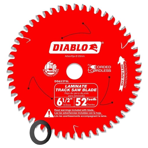 [D0652TSL] Diablo 6-1/2 in. D X 20 Mm Carbide Tipped Track Saw Blade 52 Teeth 1 Pack
