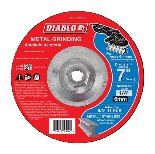 [DBD070250B01F] Diablo 7 in. D X 5/8-11 in. Aluminum Oxide Metal Grinding Disc 1 Pc
