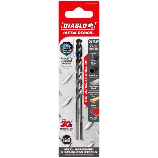 [DMD2164JP1] Diablo Metal Demon 21/64 in. X 4.6 in. L Stainless Steel Drill Bit 3-Flat Shank 1 Pc